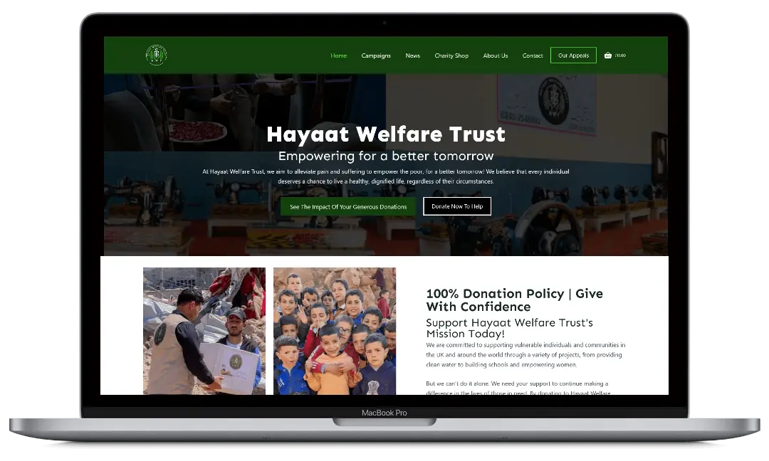Hayaat Welfare Trust UK charity website designed by Web Design Agency Leeds