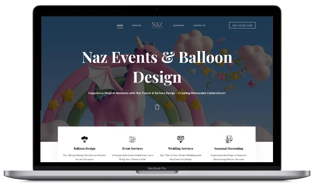 Naz Event and balloon design website by Web Design Agency Leeds